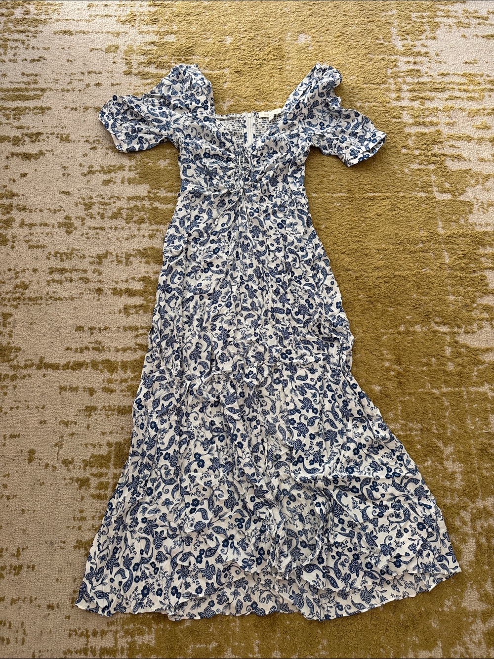 Favorite Daughter White Midi Dress with Blue Floral Print small
